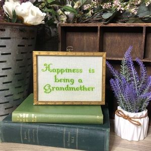 Vintage Hand embroidered framed art boho decor